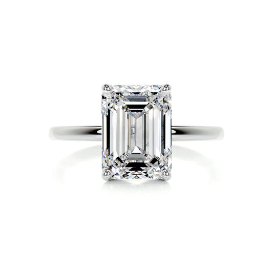 Emerald Cut Moissanite Solitaire Four Prong Set Silver Engagement Ring