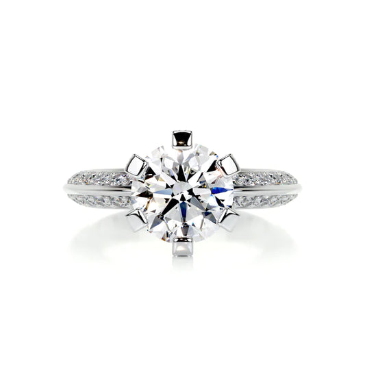 1.48 Ct Round Cut Moissanite Kinfe Edge Shank Silver Engagement Ring