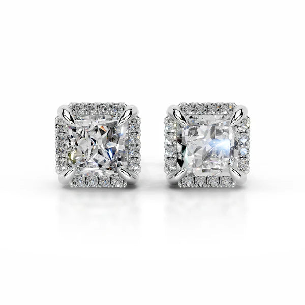 Princess Cut Moissanite Silver Halo Earring