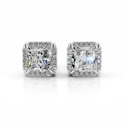 Princess Cut Moissanite Silver Halo Earring