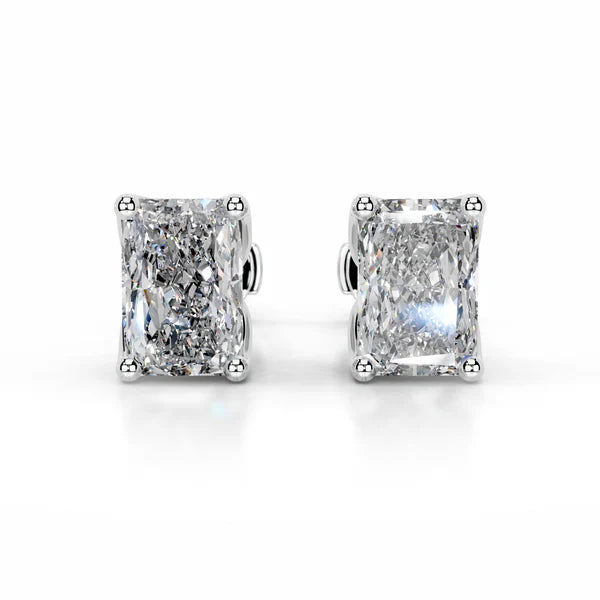 Each Radiant Cut Moissanite Silver Stud Earring