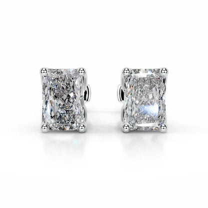 Each Radiant Cut Moissanite Silver Stud Earring