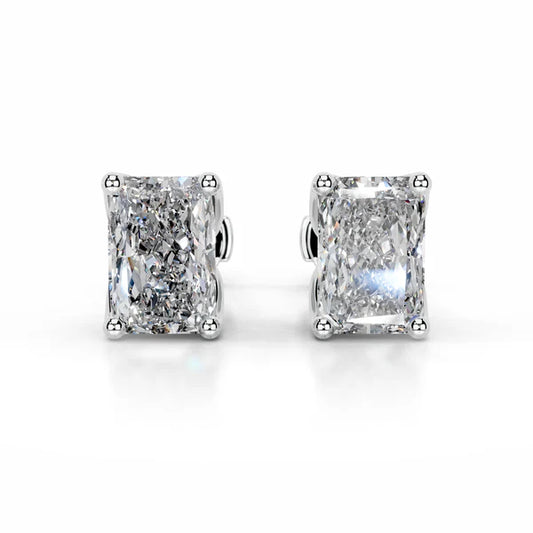 Each Radiant Cut Moissanite Silver Stud Earring
