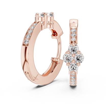 Lab Grown Diamond Clover Cluster Huggie Hoop Earrings in Rose Gold