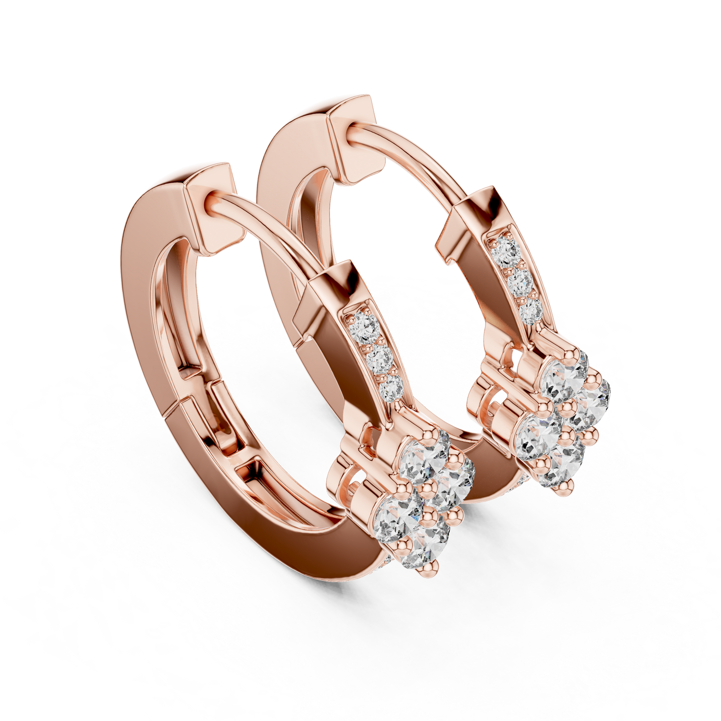 Lab Grown Diamond Clover Cluster Huggie Hoop Earrings in Rose Gold