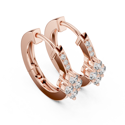 Lab Grown Diamond Clover Cluster Huggie Hoop Earrings in Rose Gold