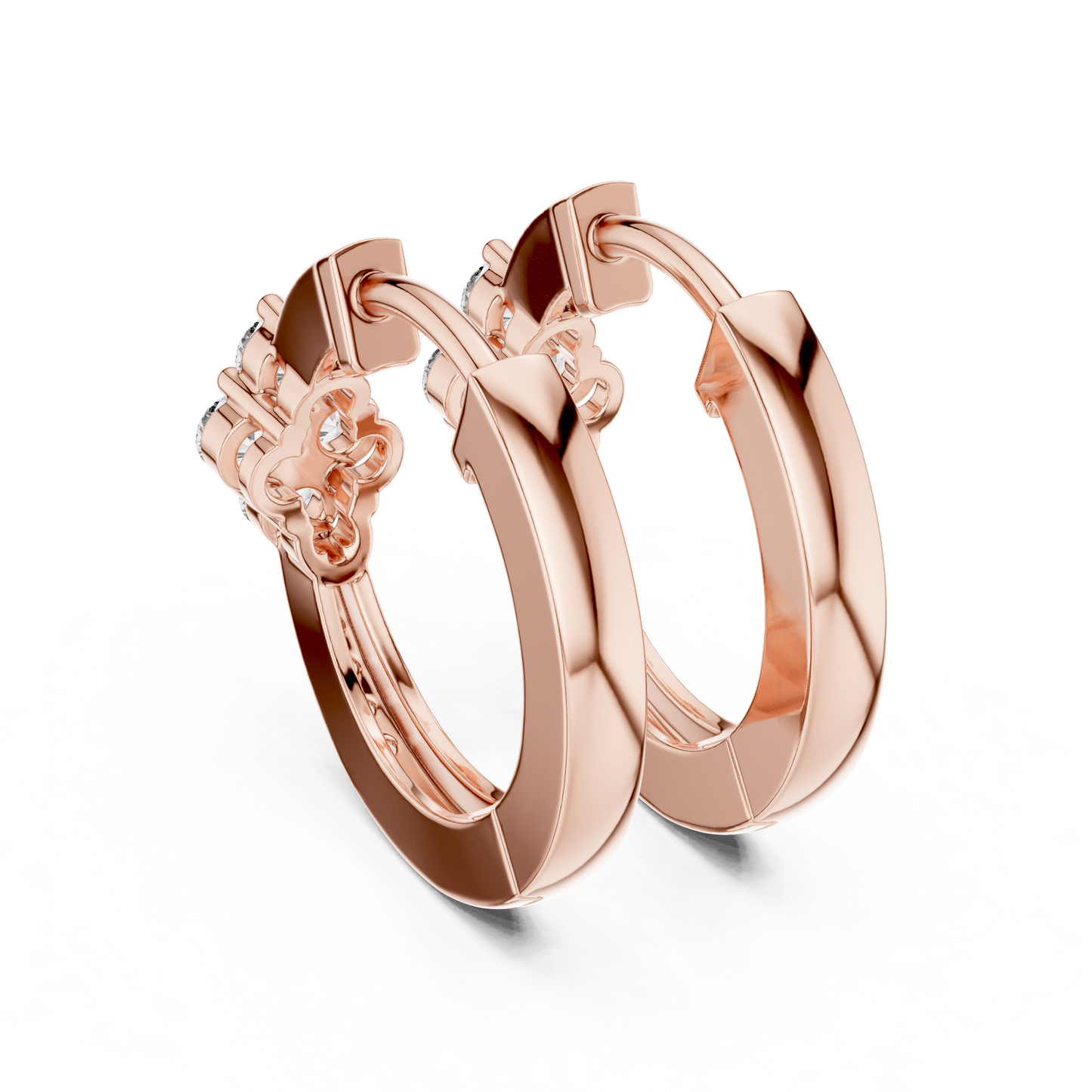 Lab Grown Diamond Clover Cluster Huggie Hoop Earrings in Rose Gold