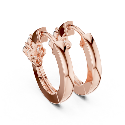 Lab Grown Diamond Clover Cluster Huggie Hoop Earrings in Rose Gold