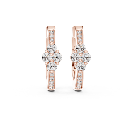 Lab Grown Diamond Clover Cluster Huggie Hoop Earrings in Rose Gold