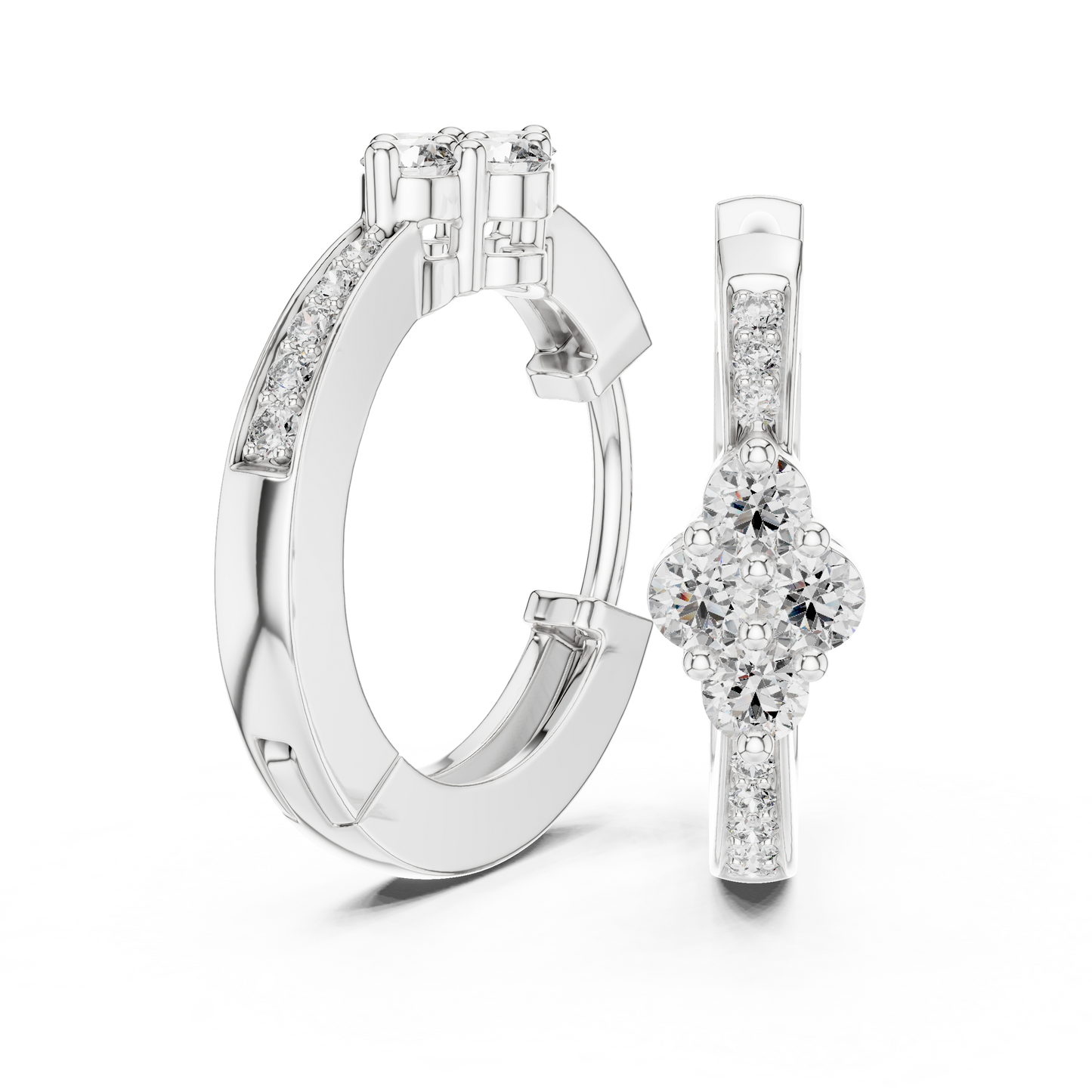 Lab Grown Diamond Clover Cluster Huggie Hoop Earrings in Rose Gold