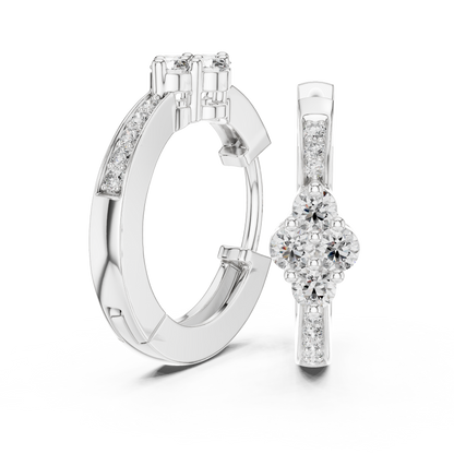 Lab Grown Diamond Clover Cluster Huggie Hoop Earrings in Rose Gold