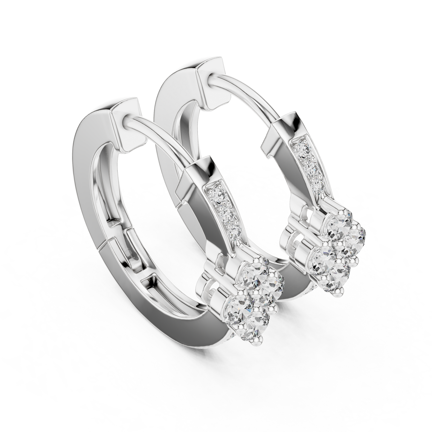 Lab Grown Diamond Clover Cluster Huggie Hoop Earrings in Rose Gold