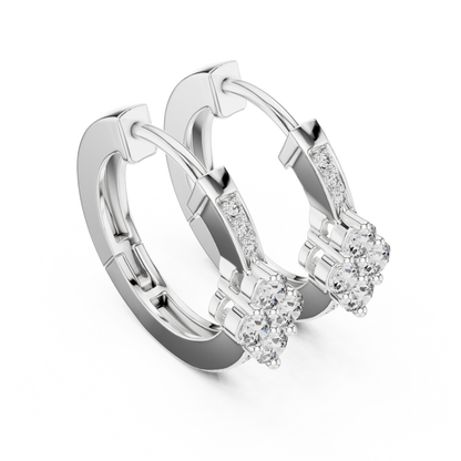 Lab Grown Diamond Clover Cluster Huggie Hoop Earrings in Rose Gold