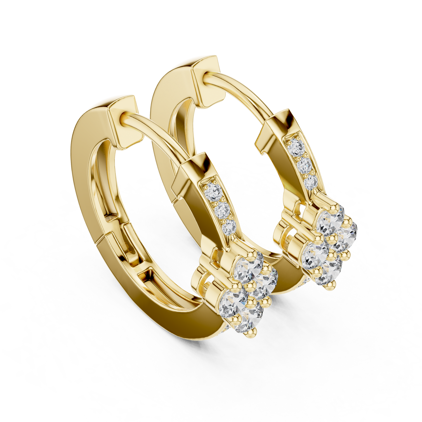 Lab Grown Diamond Clover Cluster Huggie Hoop Earrings in Rose Gold