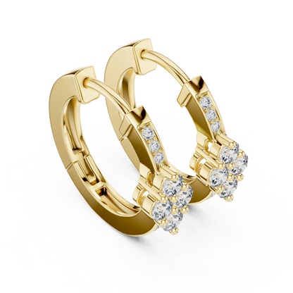 Lab Grown Diamond Clover Cluster Huggie Hoop Earrings in Rose Gold