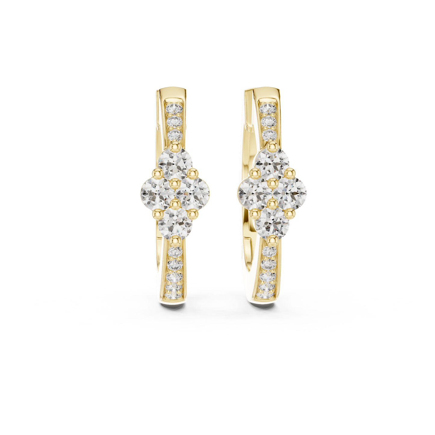 Lab Grown Diamond Clover Cluster Huggie Hoop Earrings in Rose Gold