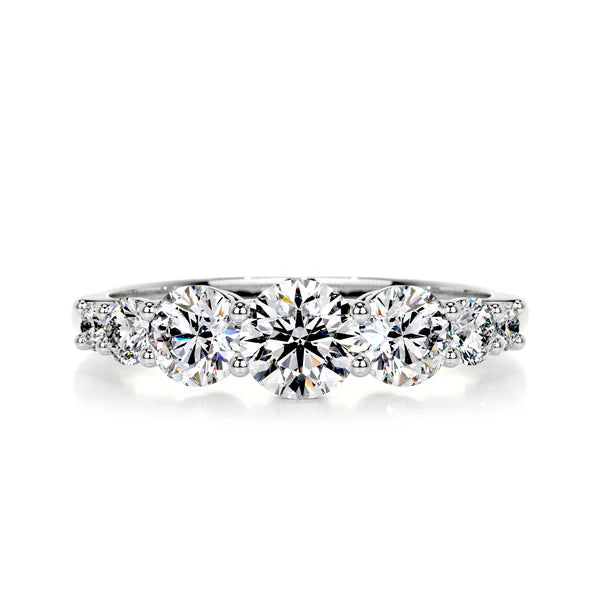 Round Cut Moissanite Seven stone Silver Ring