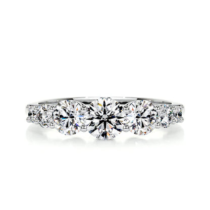 Round Cut Moissanite Seven stone Silver Ring