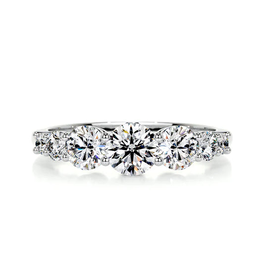 Round Cut Moissanite Seven stone Silver Ring