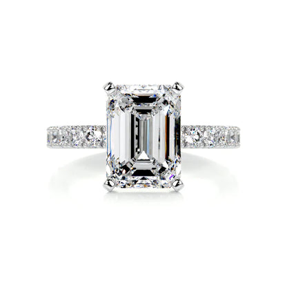 3.4 Ct Emerald Cut Moissanite Silver Pave Set Ring