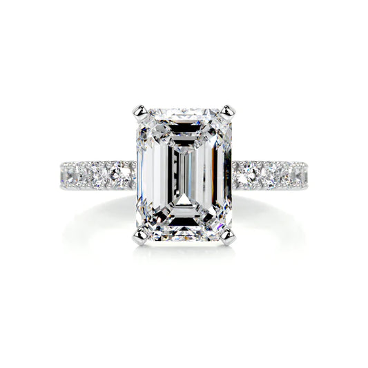 3.4 Ct Emerald Cut Moissanite Silver Pave Set Ring
