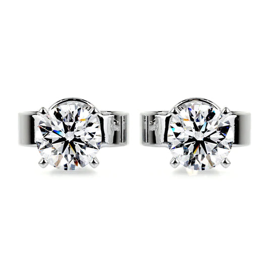 Round Cut Moissanite Silver Earring