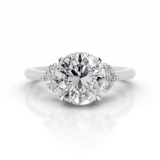 Round Cut Moissanite Silver Engagement Ring