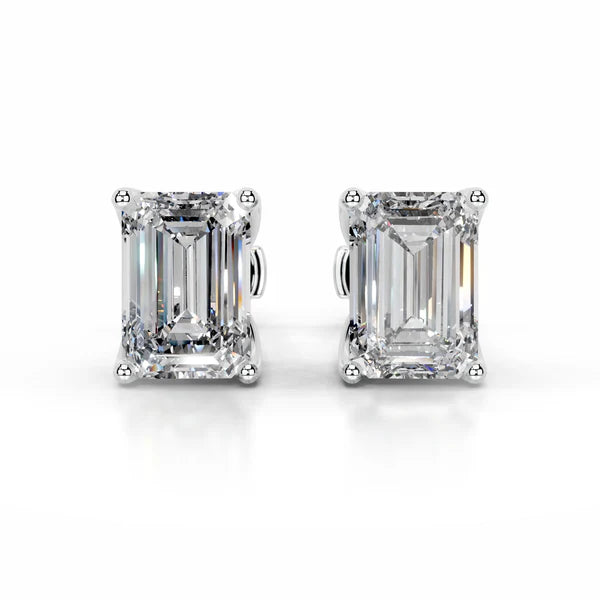 Emerald Cut Moissanite Silver Stud Earring