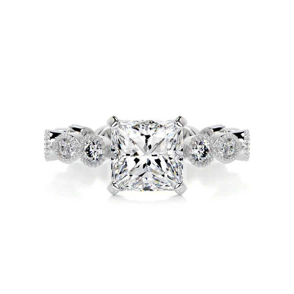 Princess Cut Moissanite Silver Engagement Ring