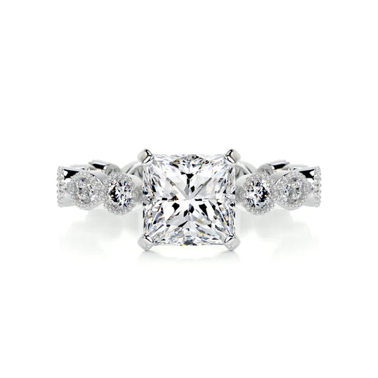 2.0 Ct Princess Cut Moissanite Silver Engagement Ring