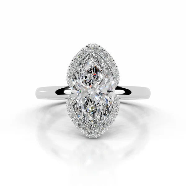 Marquise Cut Moissanite Silver Halo Set Engagement Ring