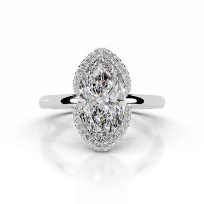 Marquise Cut Moissanite Silver Halo Set Engagement Ring