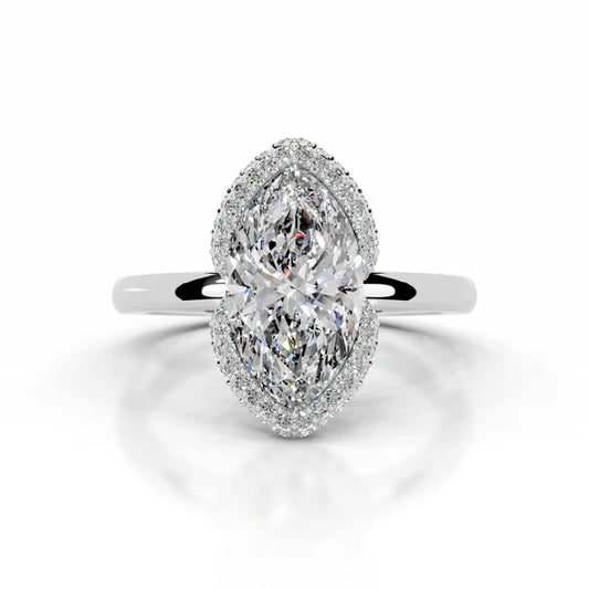Marquise Cut Moissanite Silver Halo Set Engagement Ring