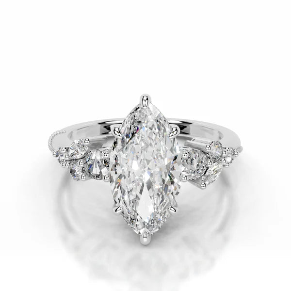 Marquise Cut Moissanite Cluster Setting Set Silver Engagement Ring