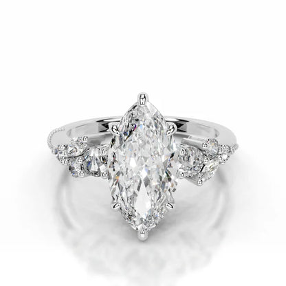 Marquise Cut Moissanite Cluster Setting Set Silver Engagement Ring