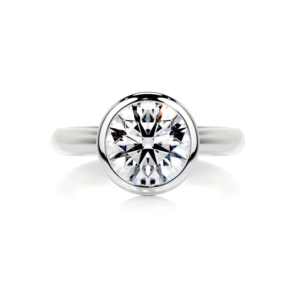 Round Cut Moissanite Bezel Set Silver Solitaire Engagement Ring