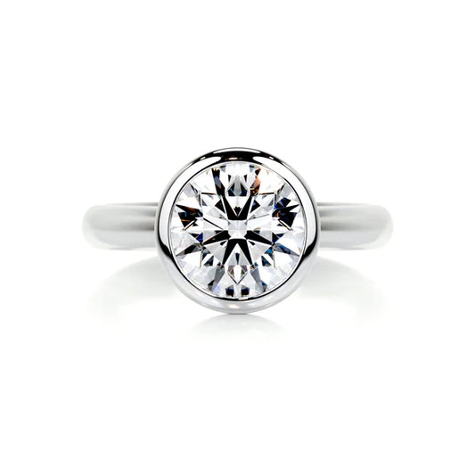 Round Cut Moissanite Bezel Set Silver Solitaire Engagement Ring