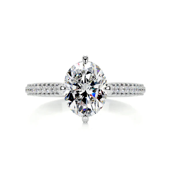 Oval Cut Moissanite Silver Pave Set Engagement Ring