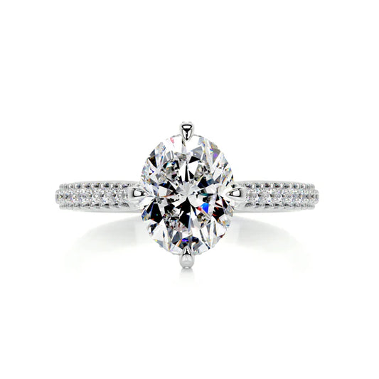 Oval Cut Moissanite Silver Pave Set Engagement Ring