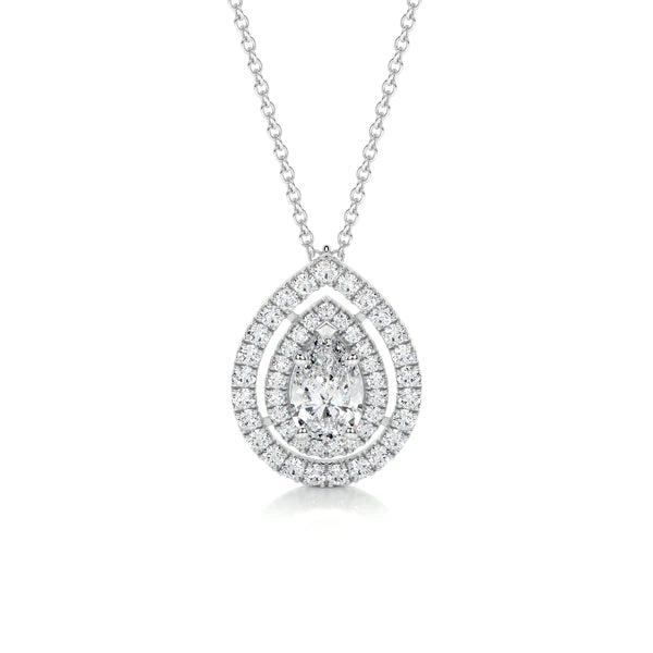 1.5 CT Pear Cut Moissanite Silver Pendant in Halo Setting