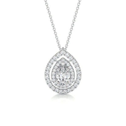 1.5 CT Pear Cut Moissanite Silver Pendant in Halo Setting