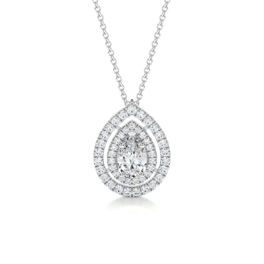 1.5 CT Pear Cut Moissanite Silver Pendant in Halo Setting