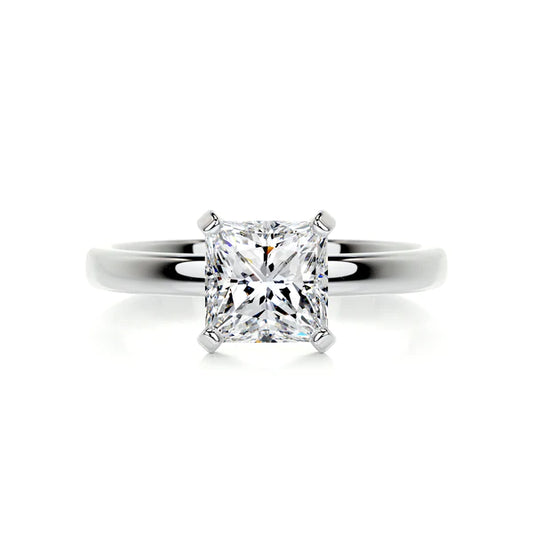 Princess Cut Moissanite Solitaire Four Prong Set Silver Engagement Ring