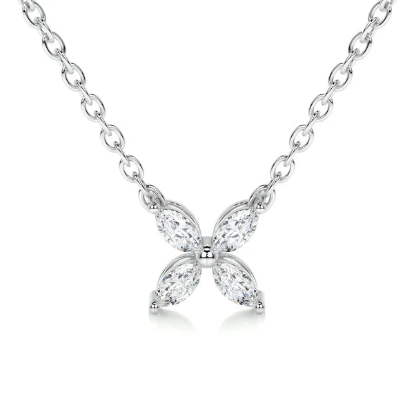 1.0 CTW Marquise Cut Moissanite Silver Clover Pendant