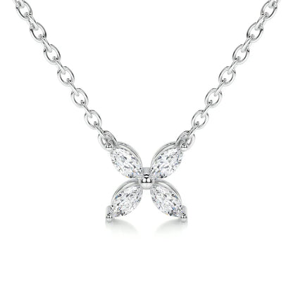 1.0 CTW Marquise Cut Moissanite Silver Clover Pendant