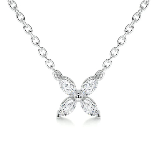 1.0 CTW Marquise Cut Moissanite Silver Clover Pendant