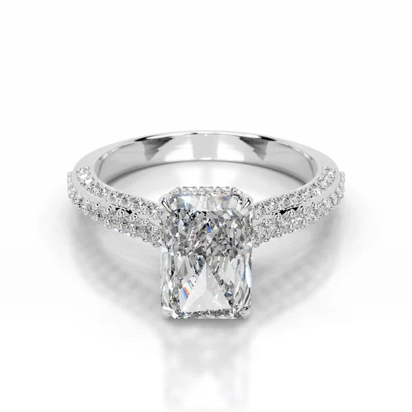 Radiant Cut Moissanite Micro pave set Silver Engagement Ring