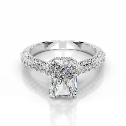 Radiant Cut Moissanite Micro pave set Silver Engagement Ring