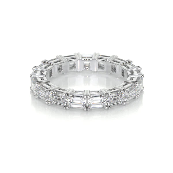 0.88 CTW Emerald Cut Moissanite Silver Full Eternity Set Wedding Band