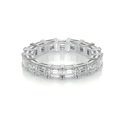 0.88 CTW Emerald Cut Moissanite Silver Full Eternity Set Wedding Band